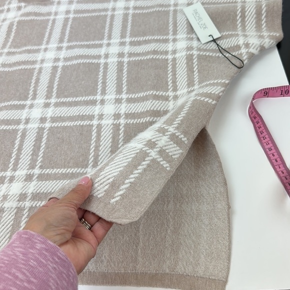 Rachel Zoe Pull Over Poncho Sweater One Size Cream Tan Window Pane Mock Neck - Picture 10 of 12